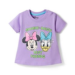 Babyhug Disney Single Jersey  Knit Oversize Half Sleeves T-Shirt & Shorts Set with Minnie & Friends Graphic - Lavender
