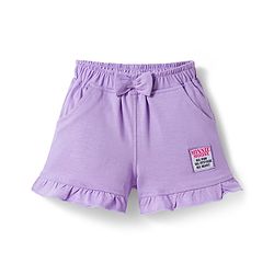 Babyhug Disney Single Jersey  Knit Oversize Half Sleeves T-Shirt & Shorts Set with Minnie & Friends Graphic - Lavender