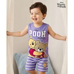 Babyhug Disney Single Jersey Knit Sleeveless T-Shirt & Shorts Night Suit With Winnie The Pooh Graphics - Lavender