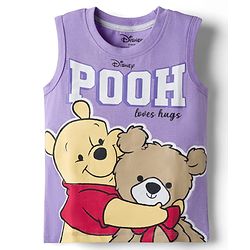 Babyhug Disney Single Jersey Knit Sleeveless T-Shirt & Shorts Night Suit With Winnie The Pooh Graphics - Lavender