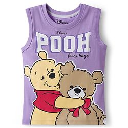 Babyhug Disney Single Jersey Knit Sleeveless T-Shirt & Shorts Night Suit With Winnie The Pooh Graphics - Lavender