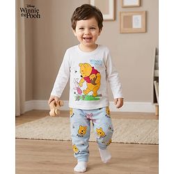 Babyhug Disney Single Jersey  Knit Full Sleeves T-Shirt & Pyjama Night Suit Set with Winnie the Pooh Graphic - Multicolour