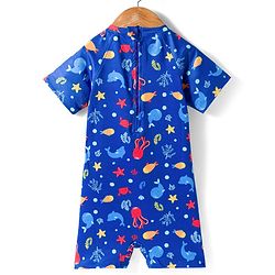 Babyhug Half Raglan Sleeves Legged Swimsuit With Sea Animal Print - Blue