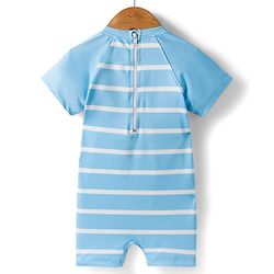 Babyhug Water Repellent Half Raglan Sleeves Legged Swimsuit With Turtle & Fish Print - Light Blue