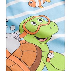 Babyhug Water Repellent Half Raglan Sleeves Legged Swimsuit With Turtle & Fish Print - Light Blue