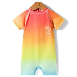 Babyhug Water Repellent Half Raglan Sleeves Legged Swimsuit With Tree Print - Multicolor