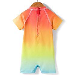 Babyhug Water Repellent Half Raglan Sleeves Legged Swimsuit With Tree Print - Multicolor