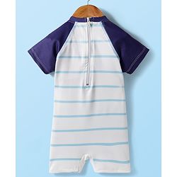 Babyhug Water Repellent Half Raglan Sleeves Legged Swimsuit With Sea Animals Print - White
