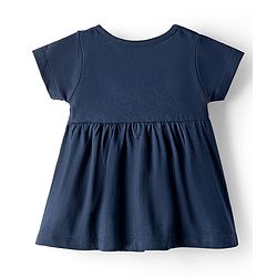 Babyhug Interlock Knit Half Sleeves Frock With Heart Print & Bloomer - Navy Blue
