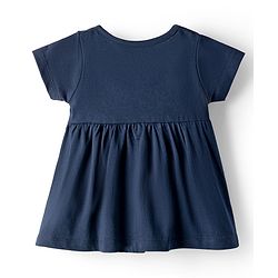 Babyhug 100% Cotton Interlock Knit Half Sleeves Frock With Heart Print & Bloomer - Navy Blue