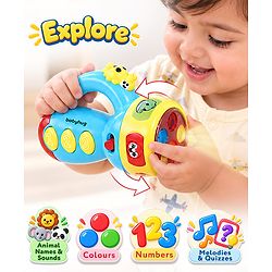 Babyhug Musical Learning Torch for Toddlers| Color-Changing Flashlight| Animal Sounds & Music| Numbers & Color Learning Toy| Interactive Toy| Gifting Option | Yellow