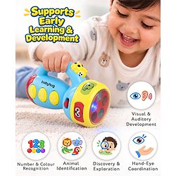 Babyhug Musical Learning Torch for Toddlers| Color-Changing Flashlight| Animal Sounds & Music| Numbers & Color Learning Toy| Interactive Toy| Gifting Option | Yellow