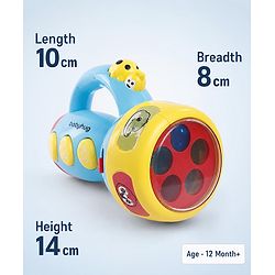 Babyhug Musical Learning Torch for Toddlers| Color-Changing Flashlight| Animal Sounds & Music| Numbers & Color Learning Toy| Interactive Toy| Gifting Option | Yellow
