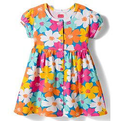Babyhug Interlock Knit Half Sleeves Floral Printed Frock with Bloomer - Pink