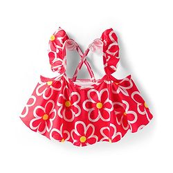 Babyhug Water Repellant Sleeveless Two Piece Swimsuit With Floral Print - Red