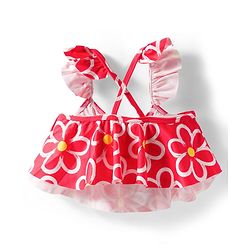Babyhug Water Repellant Sleeveless Two Piece Swimsuit With Floral Print - Red
