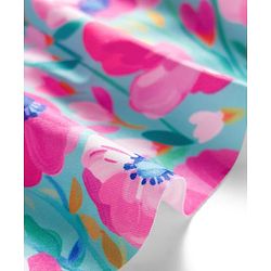 Babyhug Sleeveless Water Repellant Two Piece Swimsuit with Frill Detailing & Floral Print - Pink & Light Blue