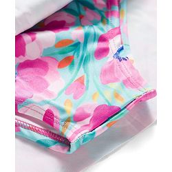Babyhug Sleeveless Water Repellant Two Piece Swimsuit with Frill Detailing & Floral Print - Pink & Light Blue