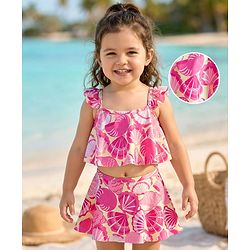 Babyhug Water Repellent Sleeveless Two Piece Swimsuit With Sea Animal Print - Pink