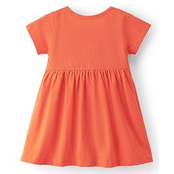 Babyhug Interlock Knit Half Sleeves Frock With Floral Print & Bloomer - Orange