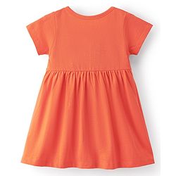 Babyhug 100% Cotton Interlock Knit Half Sleeves Frock With Floral Print & Bloomer - Orange