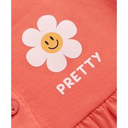 Babyhug 100% Cotton Interlock Knit Half Sleeves Frock With Floral Print & Bloomer - Orange