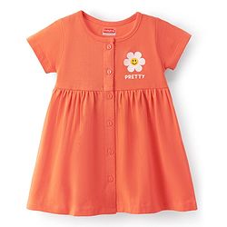 Babyhug Interlock Knit Half Sleeves Frock With Floral Print & Bloomer - Orange