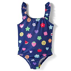 Babyhug Water Repellent Printed V Cut Swimsuit - Navy Blue