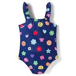 Babyhug Water Repellent Printed V Cut Swimsuit - Navy Blue