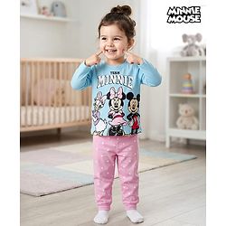 Babyhug Disney Single Jersey Knit Full Sleeves T-Shirt & Pyjama Night Suit With Minnie & Friends Graphics - Multicolor