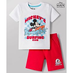 Babyhug Disney Single Jersey Knit Half Sleeves T-Shirt & Shorts Set With Mickey Mouse Graphics - Multicolor
