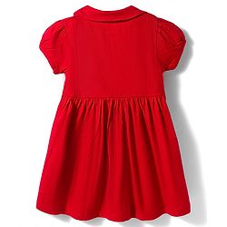 Babyhug Interlock Knit Half Sleeves Peter Pan Collared Frock with Bloomer & Floral Print - Red
