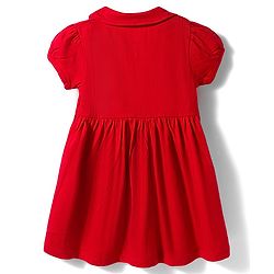 Babyhug Interlock Knit Half Sleeves Peter Pan Collared Frock with Bloomer & Floral Print - Red