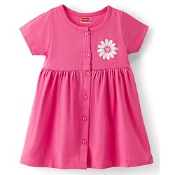 Babyhug Interlock Knit Half Sleeves Frock With Floral Print & Bloomer - Pink