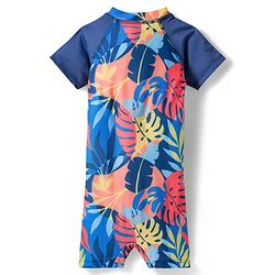 Babyhug Half Raglan Sleeves Tropical Theme Printed Legged Swimsuit - Multicolour