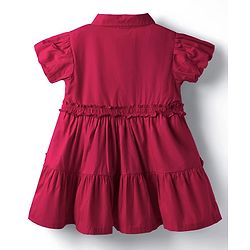 Babyhug Poplin Knit Half Sleeves Solid Frock - Dark Pink