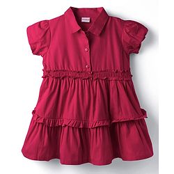 Babyhug Poplin Knit Half Sleeves Solid Frock - Dark Pink