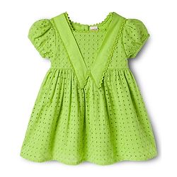 Babyhug Cotton Woven Half Puffed Sleeves Schiffili Frock - Green