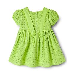 Babyhug Cotton Woven Half Puffed Sleeves Schiffili Frock - Green