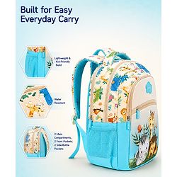 Babyhug 16 Inches Jungle Theme Backpack | 2 Main Compartments, 2 Front Pockets, 2 Side Bottle Pockets | Water Resistant | Durable Zippers | For School, Travel & Outdoors | Blue White