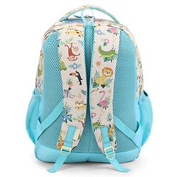 Babyhug 16 Inches Jungle Theme Backpack | 2 Main Compartments, 2 Front Pockets, 2 Side Bottle Pockets | Water Resistant | Durable Zippers | For School, Travel & Outdoors | Blue White