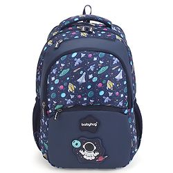 Babyhug 16 Inches Galaxy Astronaut Theme Backpack | 2 Main Compartments, 3 Front Pockets, 2 Side Bottle Pockets | Water Resistant | Durable Zippers | For School, Travel & Outdoors | Blue