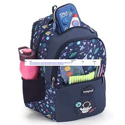Babyhug 16 Inches Galaxy Astronaut Theme Backpack | 2 Main Compartments, 3 Front Pockets, 2 Side Bottle Pockets | Water Resistant | Durable Zippers | For School, Travel & Outdoors | Blue
