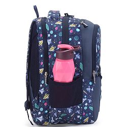 Babyhug 16 Inches Galaxy Astronaut Theme Backpack | 2 Main Compartments, 3 Front Pockets, 2 Side Bottle Pockets | Water Resistant | Durable Zippers | For School, Travel & Outdoors | Blue