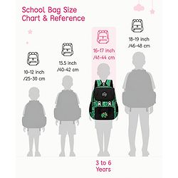 Babyhug 16 Inches Dino Theme Snappy Backpack | 2 Main Compartments, 2 Front Pockets, 2 Side Bottle Pockets | Water Resistant | Durable Zippers | For School, Travel & Outdoors | Green Black