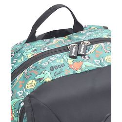 Babyhug 16 Inches Dino Theme Snappy Backpack | 2 Main Compartments, 2 Front Pockets, 2 Side Bottle Pockets | Water Resistant | Durable Zippers | For School, Travel & Outdoors | Green Black