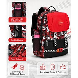 Babyhug 16 Inches Dino Theme Snappy Backpack | 2 Main Compartments, 2 Front Pockets, 2 Side Bottle Pockets | Water Resistant | Durable Zippers | For School, Travel & Outdoors | Green Black