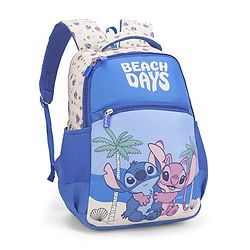 Babyhug Disney Stitch Beach Days Backpack | 2 Main Compartments, 1 Front Pocket, 2 Side Bottle Pockets | Water Resistant | Durable Zippers | For School & Outdoors - 16 Inches | Blue White