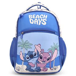 Babyhug Disney Stitch Beach Days Backpack | 2 Main Compartments, 1 Front Pocket, 2 Side Bottle Pockets | Water Resistant | Durable Zippers | For School & Outdoors - 16 Inches | Blue White