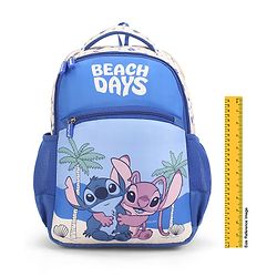 Babyhug Disney Stitch Beach Days Backpack | 2 Main Compartments, 1 Front Pocket, 2 Side Bottle Pockets | Water Resistant | Durable Zippers | For School & Outdoors - 16 Inches | Blue White